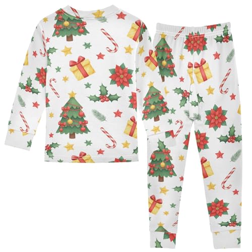 Pajama Sets Long Sleeve Christmas Tree Themed Pattern Soft Comfy Sleepwear 2 Piece PJS 3-8T3
