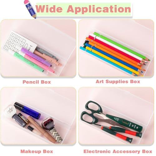 Image of Fainne 24 Pcs Plastic Pencil Case Bulk Pencil Boxes Plastic Stationery Case Frosted Pen Box Pen Holder with Hinged Lid Snap Closure for Office(Single Layer,White,7.68 x 2.6 x 1.18 Inch)