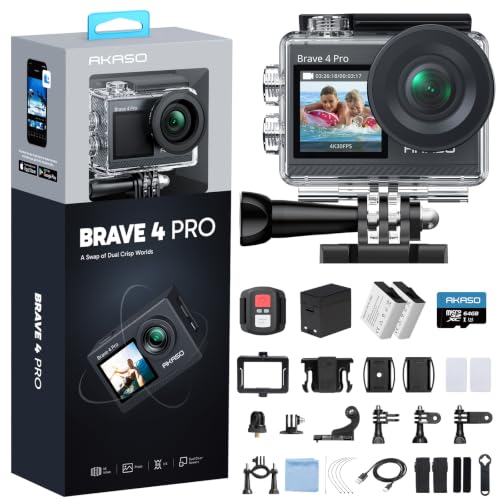 AKASO Brave 4 Pro Caméra Sport WiFi 20MP avec Carte Mémoire microSDXC 64 Go