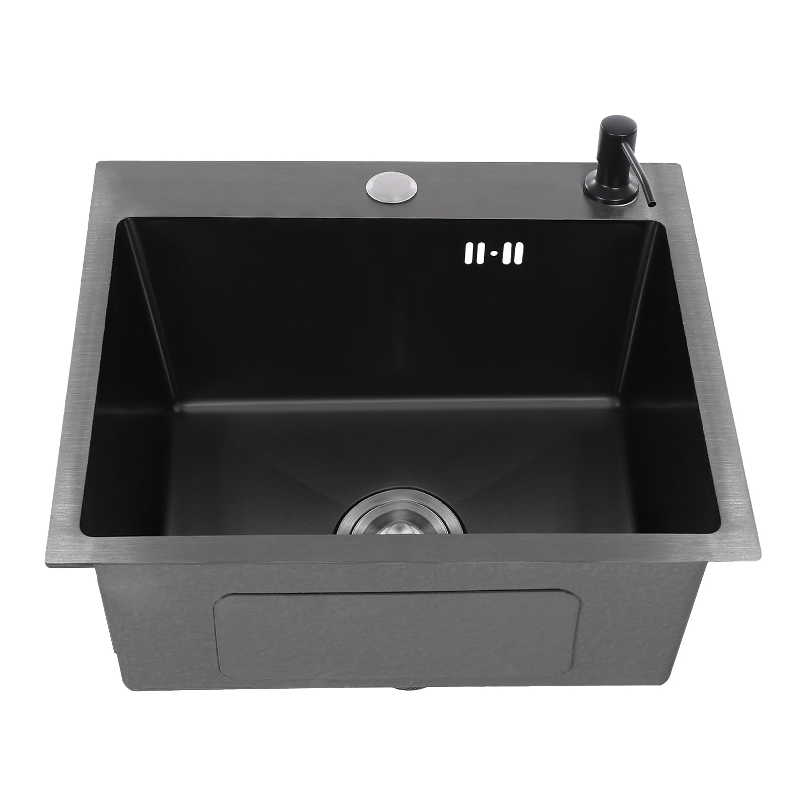 Lavello da incasso in acciaio inox nero-grigio con cestello di scarico, angolare, lavandino con distributore di sapone e tubo di scarico per case, ristoranti, lavanderie, bar, cucine, hotel, ecc