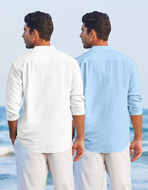 Image of Macsivo Combo of Men's Regular Fit Cotton Blend Solid Casual Short Kurta with Mandarin Collar and Pockets Kurta Pack of 2
