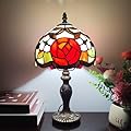 XPHMXP Tiffany Table Lamp Small Stained Glass Desk Lamp Vintage Bedside Lamp Included 3 Way LED Bulb for Home Living Room Nightstand Bedroom Office (Rose Flowers-B)