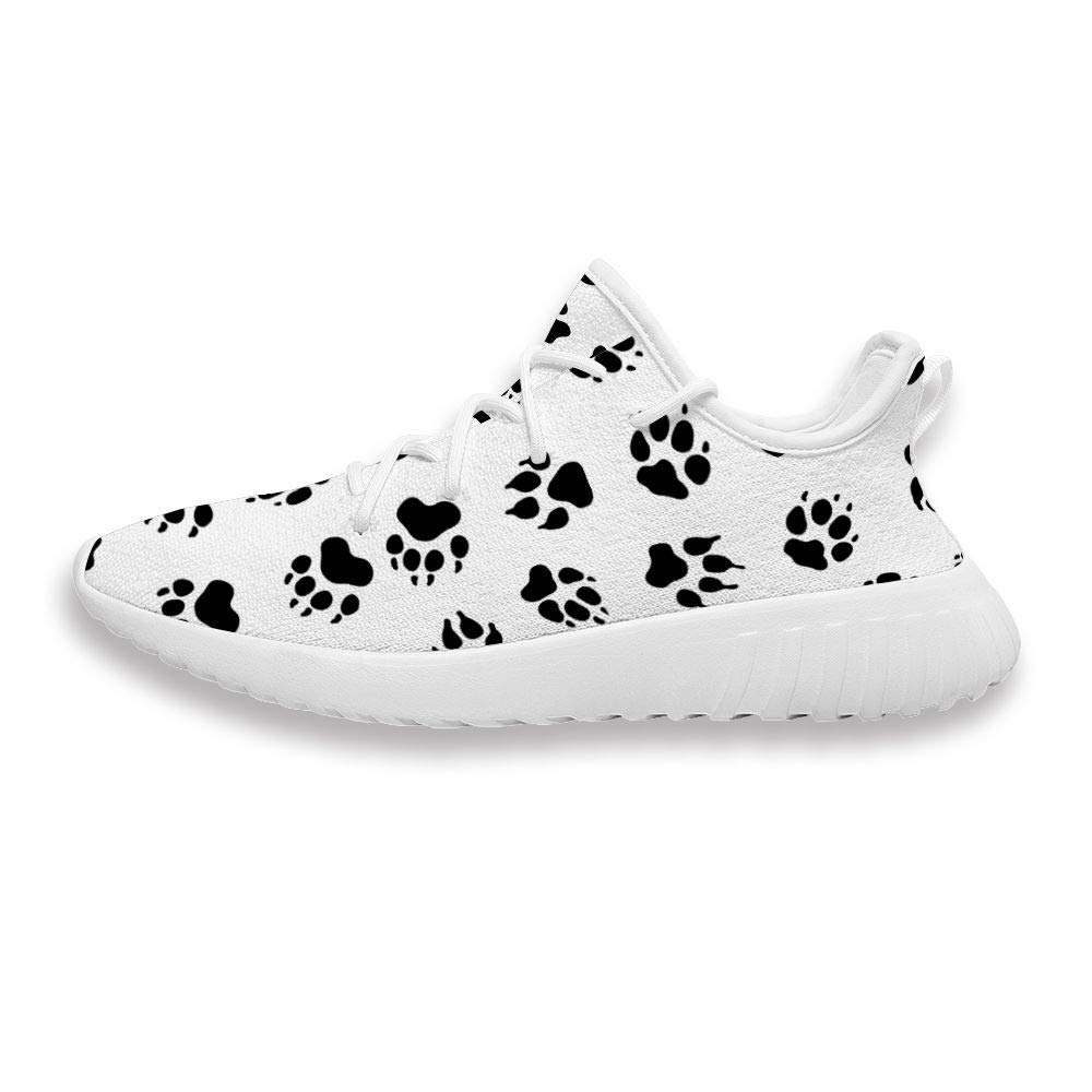 Funny Printing Black Paw Print Lace Up Shoes Retro Lightweight Breathable Running Sneakers for Men