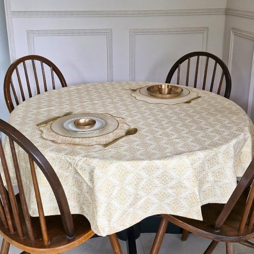 Image of THE YARD HOUSE Wipeable & Anti-Slip Cotton Table Cover for Family Dining, Party. Protects Against Spills, Scratches, Damages (Gilded Opal, 60 x 60 inch (Round))