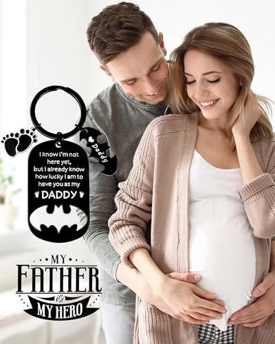 Image of Father Keychain, Batman Keychains for New Dad Step Dad Grandpa Son, Fathers Day Birthday Gift for Daddy from Daughter