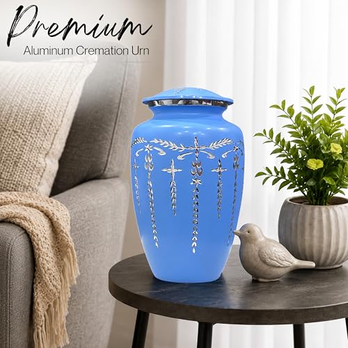 Image of Urns Human Ashes Adult Male /Female,Creamation Urn for Human Ashes Adult Man /Women,200+ Cubic inch Capacity,Decorative Burial Urn, Funeral Cremation Urns 11x6.5 - Sky Blue