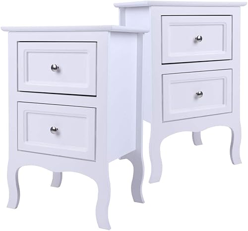 Miniatura 8 de Juego de 2 mesitas de noche blancas, mesitas de noche con cajón para sala de estar, dormitorio, mesita de noche para sala de estar, mesitas de noche