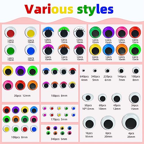 Neng-Q 2500PCS Googly Eyes, 48 Styles Googly Eyes Self Adhesive for Crafts, Multi Colors and Sizes Wiggle Eyes for DIY Art Projects Craft Supplies