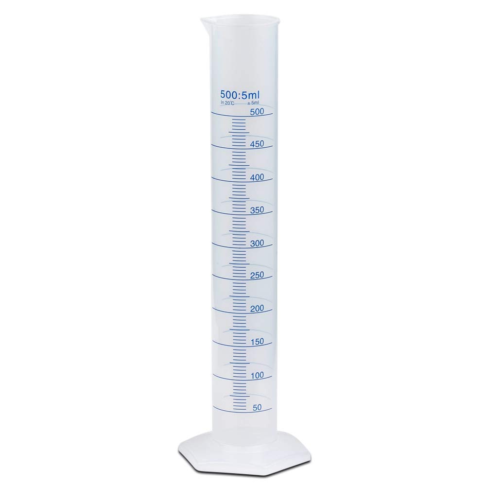 500ml Graduated Cylinder, Polypropylene, Printed Graduations, Karter Scientific 251Q1 (Pack 50)