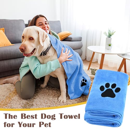 Hundehandtuch, 2 Stück Hundehandtuch Extra Saugfähig für Hunde Und Katzen, Blau Schnelltrocknend Haustier Mikrofaser Handtücher, Hunde Handtuch für Katzen, Hunde Oder Andere Haustiere (75 x 35 cm)