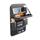 Mautopily Auto Organizer mit Tisch Leder, Autoaufbewahrung für Kinder mit Klapptisch, Rückenlehnenschutz für Vordersitz & Rücksitz Reisetisch (Schwarz)