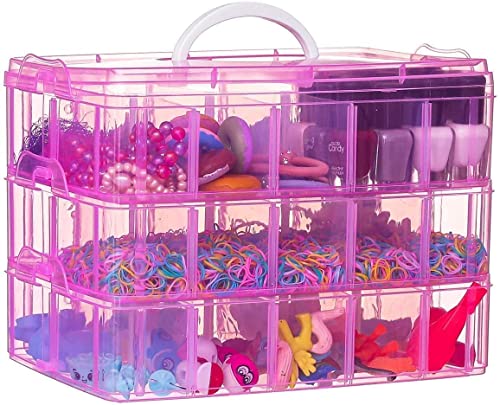 Image of 3-Tier 30 Sections Transparent Stackable Adjustable Compartment Slot Plastic Craft Storage Box Organizer for Toy Desktop Jewelry Accessory Drawer or Kitchen-Pink(30 Grid) Storage Box.