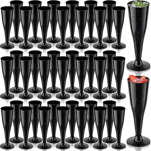 Domensi 40 Pack Black Champagne Flutes Bulk 5 oz Disposable Plastic Champagne Toasting Glasses Elegant Cocktail Cups for Graduation Weddings Bachelorette 2026 Party Supplies Reusable
