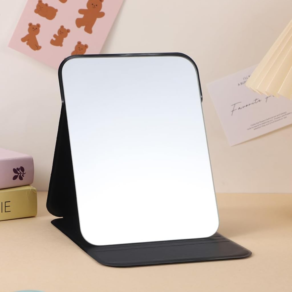 Kolorful Frameless Foldable HD Glass Makeup Mirror with Adjustable Stand Standing Travel Vanity Mirror Compact Tabletop Desk Mirror for Makeup, Travel, Office, Home Use (Black) 1