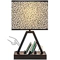 Briever USB C Touch Control Table Lamp, 3-Way Dimmable Desk Lamp with USB C & USB A and AC Outlet, Bedside Lamp with Phone Stands for Bedroom, Living Room, Office, LED Bulb Included, Black Shade