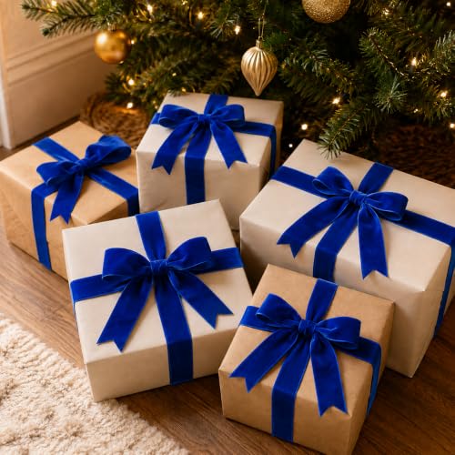 Image of Tsorode 10 Yards Royal Blue Velvet Ribbon for Christmas Tree,1 Inch