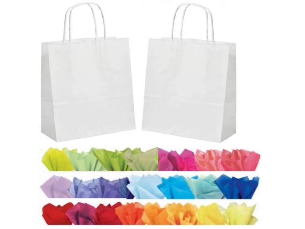 x 10 LUXURY PAPER GIFT BAGS WITH MATCHING TISSUE PAPER - CHRISTMAS/BIRTHDAY/PARTY BAG - (White) โ image 1