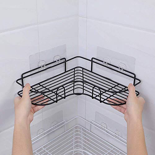 Image of Self-Adhesive Metal Bathroom Corner Rack Storage Shelves, Bathroom Storage Rack Corner, Bathroom Corner Shelf Organizer Storage, Bathroom Shelf - Shelves Corner - (Black,Pack of -1)
