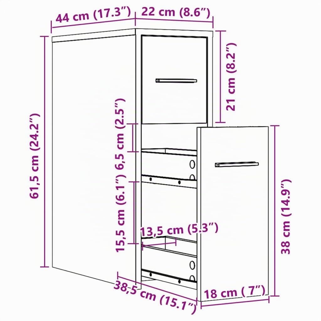 vidaXL Armadietto da Bagno Stretto con Ruote Grigio Cemento Truciolato
