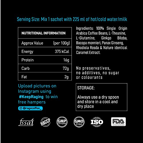 Image of RAGE COFFEE - Instant Creme Caramel Flavoured Sachets | 100% Arabica Beans | Black, Hot or Cold | 400 Gm - Pack of 40