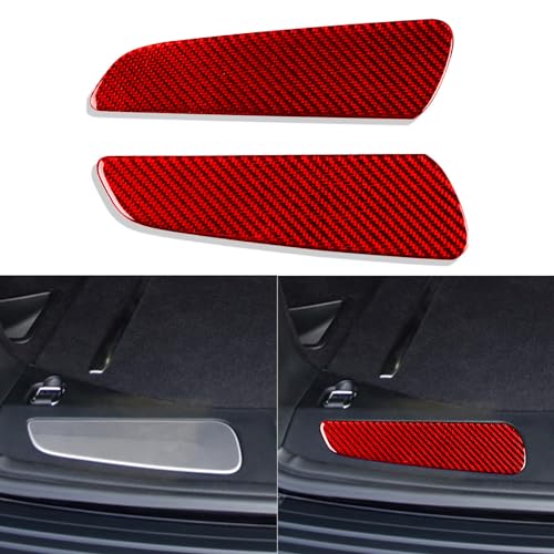 PJFUS Real 3K Red Carbon Fiber Car Rear Trunk Inner Guard Plate Panel Decorative Pads Cover Trim Sticker Compatible with Jeep Grand Cherokee WK2 2011-2020 Auto Interior Accessories