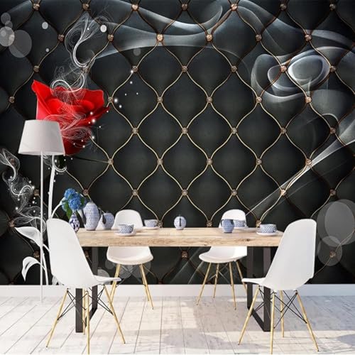 Tzxztt Negro Acolchado Tridimensional Rojo Rosas Moderno Papel Pintado 3D Seda Texturizada Primera Calidad Neutros Material Ideal Para SalóN Dormitorio-200cm×140cm