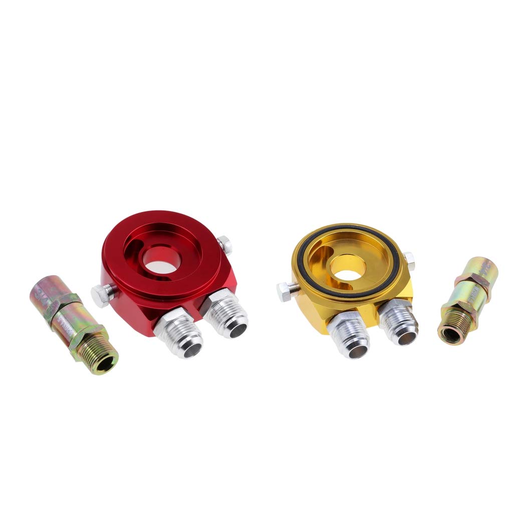 perfk 2 X Aluminum Oil Filter Radiator Sandwich Panel Adapter 1/8 NPT Oil Cooler Kit, M20 X 1.5, Red + Golden