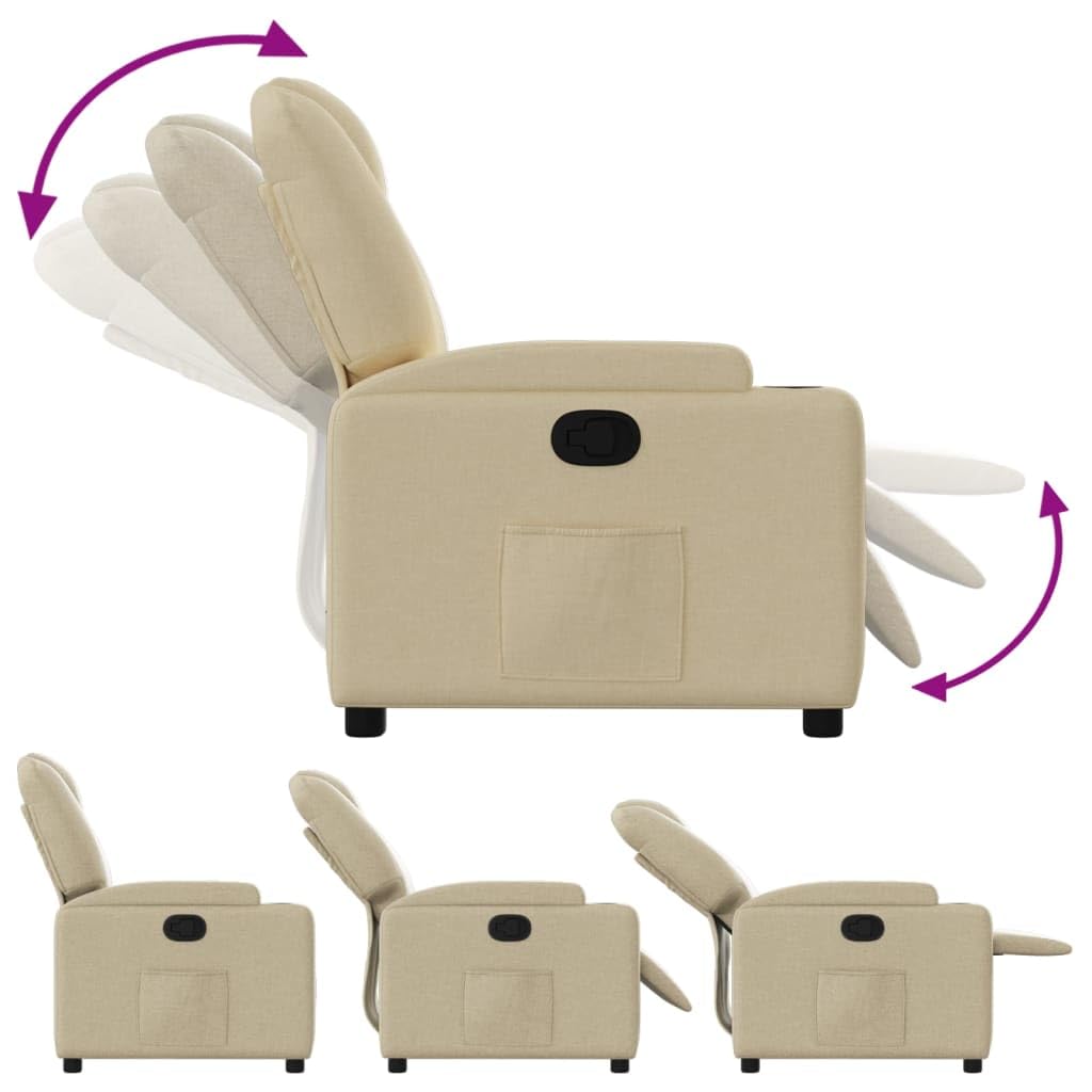 vidaXL Fauteuil Inclinable, Chaise de Relaxation avec Dossier, Siège avec Accoudoirs Rembourrés Salle de Séjour, Moderne, Crème Tissu