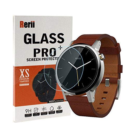 Moto 360 Screen Protector - Rerii Tempered Glass, Screen Protector for Moto 360 2nd Generation 42mm Watch, 9H Hardness, 0.3mm Thickness, Delicate Touch, Real Glass Screen Protector