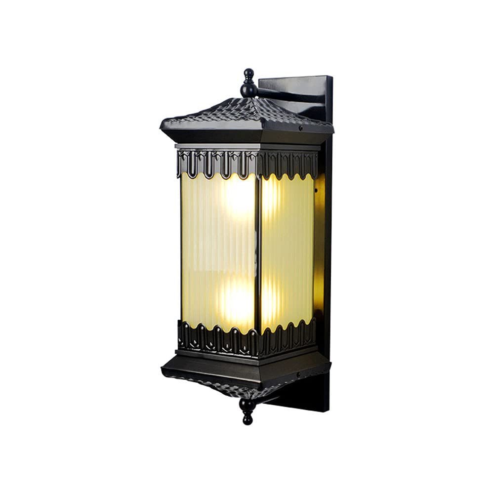 ZTCHSENZT Wall Sconces, Retro Black H65 Copper Wall Mount Light Transparent Striped Glass lampshade Wall Light Large Outdoor Waterproof Wall Sconce for The Front Door of The Backy