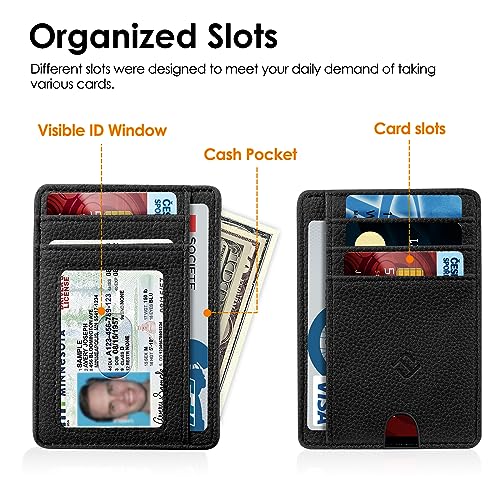 Image of FINTIE Slim Minimalist Front Pocket Wallet, RFID Blocking Credit Card Holder Card Cases with ID Window for Men Women (Black)