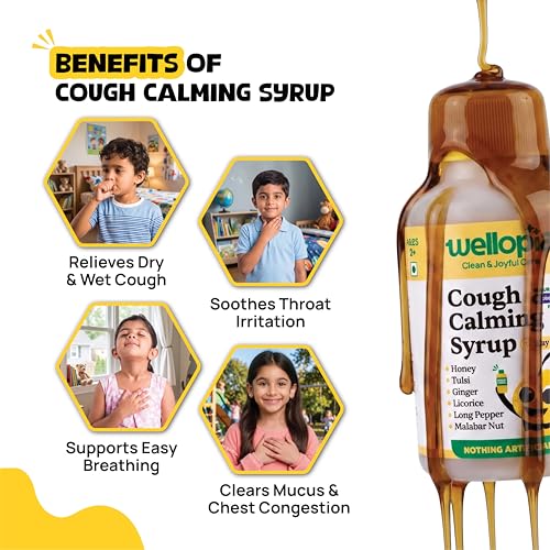 Image of Kids Daytime Cough Syrup | Dry & Wet Cough Relief | Honey, Tulsi, Ginger & Licorice | Non-Drowsy, Drug-Free | Natural Blueberry Flavor | 100ml (Ages 2+)