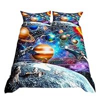 Homewish Planet Earth Bedding Set Solar System For Kids Duvet Cover Single,Cosmic Comforter Cover Mystery Outer Space Zodiac Astronaut Bed Set Galaxy Starry Sky Stars Constellation Bedroom Decor