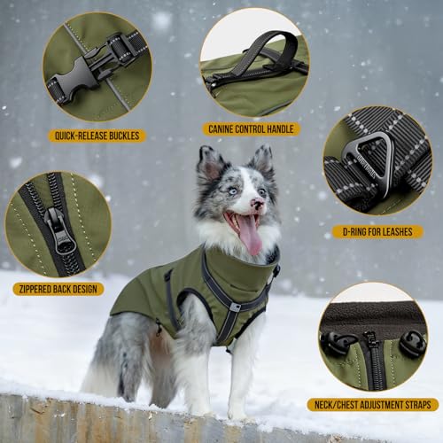 OneTigris Dog Coat with Harness - Reflective Adjustable Coats for Medium and Large Dogs, Waterproof Warm Winter Coat, Soft Heavy Fleece Lining with Back Zipper Dog Jackets - Image 4