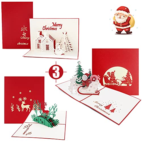 Cartoline di Natale pop up 3D, biglietti e buste buon Natalizie Castello di renne di Babbo Natale, biglietti di auguri di Natale tagliati al laser Carte regalo inviti per feste di Capodanno