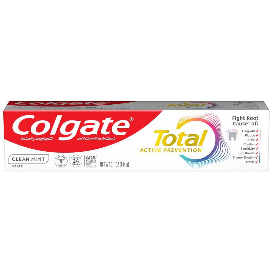 Colgate Total Active Prevention Clean Mint Toothpaste Anticavity Fluoride Toothpaste Clinically Proven Formula That Fights Plaque Bacteria Mint 4 Pack 5.1 oz