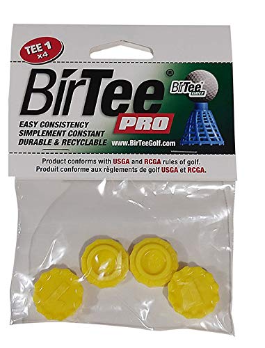 BirTeePro Golf Tees - Size #1 (1/4") Individual Size Pack - 4 Tees Per Pack. Winter/Mat/Simulator Tees (Yellow)