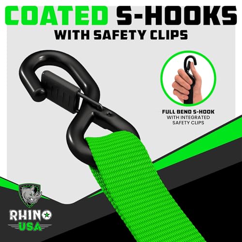 Image of Rhino USA Heavy Duty Ratchet Tie Downs (2-Pack) - 1.6in x 8ft, 5,000lb