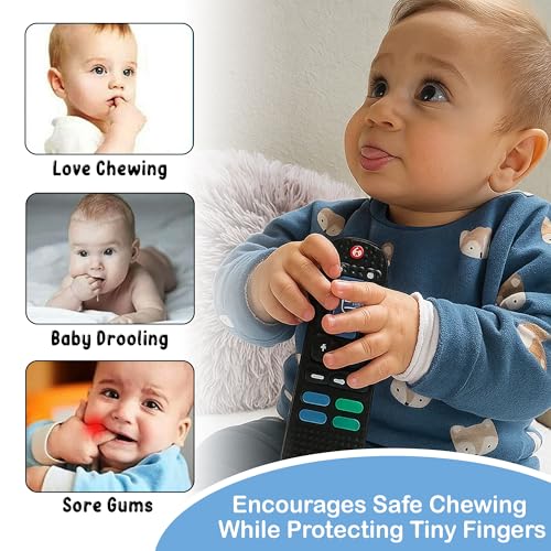 Image of GLUN BPA Free Silicone Remote Shape Teether For Growing Babies, Pack of 1 Black Colour Remote Teether for 6 To 12 Months Baby, Helps Biting Skills Development, Colour & Shape Recognition, Toys For Babies
