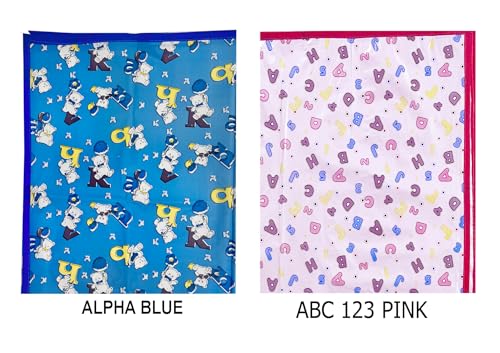 Image of EcoSoft Plastic Sheet,PVC Sheet for Kids,Rubber Sheet for Babies,Bed Wetting Protector(90 x 135 cm) (Blue Alphabet & Pink ABC123)