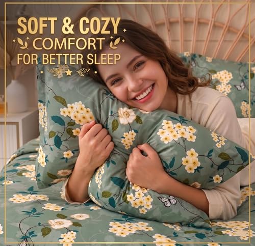 Image of HOMEKART Floral Printed King Size Cotton Bedsheet with 2 Pillow Covers | Luxury Double Bed Bedding Set 86x88 Inches | Ultra Soft, Breathable & Wrinkle Resistant & Home Decor (Pastel Eucalyptus)