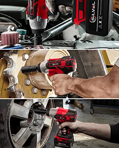 Silvel 21V Cordless Impact Wrench 1/2 Inch, 517 Ft-Lbs (700N.m) Max Torque, Brushless Impact Driver With 1.5Ah Li-Ion Battery, Charger, 6 Sockets, Extension Bar, Power Impact Gun For Car Home #TOP6