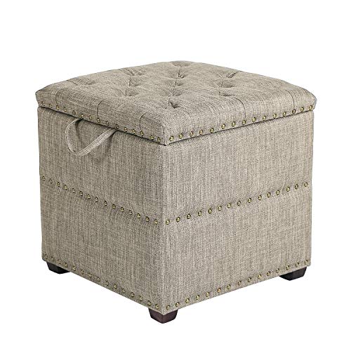 Adeco Euro Style Fabric Arm Bench Chair Footstool Cubic Ottomans Beige