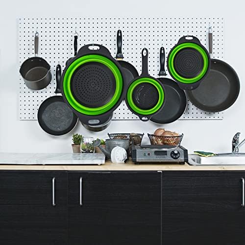 3 Pcs Collapsible Colanders Set, Silicone Colanders & Food Strainers, Foldable Filter Drain Baskets, Green Kitchen Strainer Washing up Bowl with Handle for Draining Pasta Fruits Vegetable Colanders