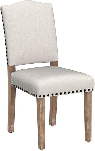 Miniatura 4 de Yaheetech Juego de 4 sillas de comedor de tela Parsons con ribete de cabeza de clavo y patas de madera maciza para el hogar, cocina, comedor, beige