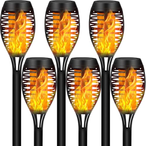Aigostar Luces de llamas Solar Exterior Jardin, 6 piezas.iluminación realista fuego encendido,IP44 Impermeable,Luces de antorcha solar para exterior,Luz Solar Exterior para Decoración,Césped,camino(1)