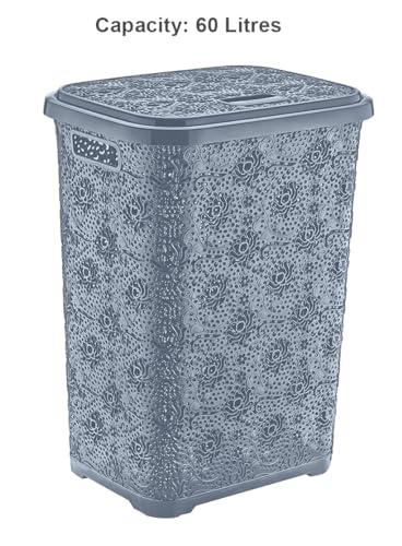 Best House | Plastic Laundry Basket | GREY | 60 Litres | 1Pc | Large | Laundry Bin | Laundry Storage Basket with Lid | Clothes Storage Washing Bin Basket Hamper for Bathroom Bedroom (Pack of 1) - Image 3