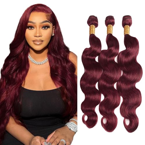 99j Burgundy Human Hair Bundles 12 14 16 Inch Dark Burgundy Body Wave 3 Bundles Unprocessed Brazilian Virgin Hair Double Weft Red Bundle