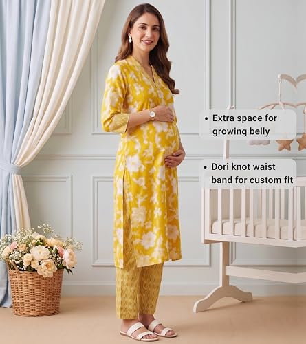Image of DUMMY SHAPE Feeding Kurtis for Women Cotton Blend | Floral Kurta Pant Dupatta Set with Nursing Zippers to Pre & Post Partum | Maternity Dresses | Mom to Be Gifts for Pregnant Woman