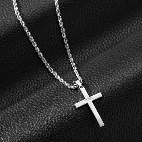 Image of SWEETV 18K Gold Cross Necklace for Men, 925 Sterling Silver Cross Pendant